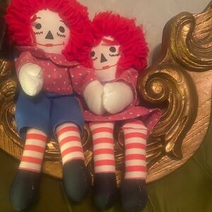 Vintage Raggedy Ann & Andy Rag Dolls with Striped Legs